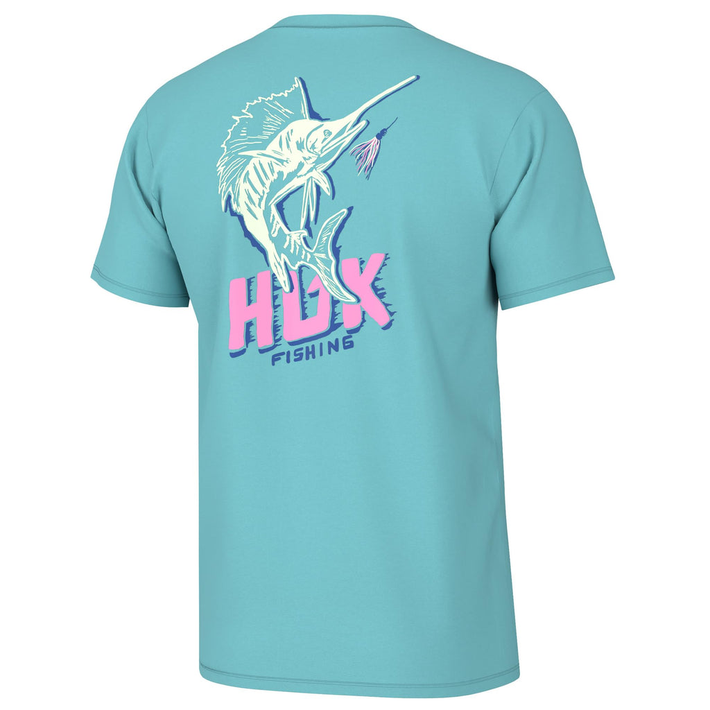 HUK Mens Fishing Graphic Tee, Performance Short Sleeve, Quick-Dry, Sail Bones - Marine Blue, XXX-Large