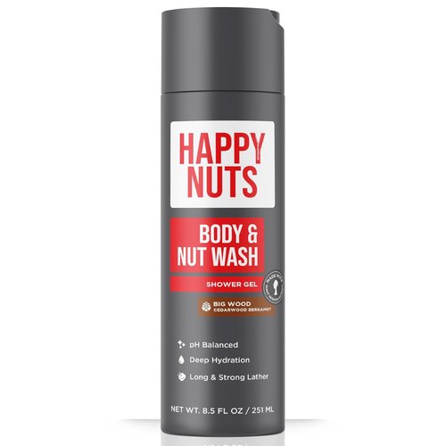 Happy Nuts Big Wood Body Wash - Moisturizing Men's Shower Gel for Sensitive Skin | 8.5 Fl Oz
