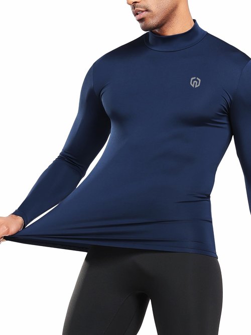 NELEUS 4 Pack Men's Workout Shirts Compression Dry Fit Long Sleeve Shirts,Mock Neck,5024,Black,Grey,Navy,White,US M
