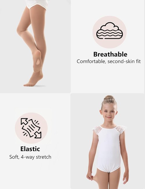 DUCMODA Girls’ Convertible Ballet Tights - Ultra-Soft Transition Dance Stockings | 1-3 Pairs for Kids
