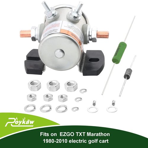 Roykaw EZGO #70 Series Solenoid Relay with Resistor & Diode Kit for 36 Volt Golf Cart, 4 Terminal Continuous Duty, OEM # 27855G01 11761G1 27855G02 31680G1 3016, Upgrade Mount Bracket, Anti-Vibration
