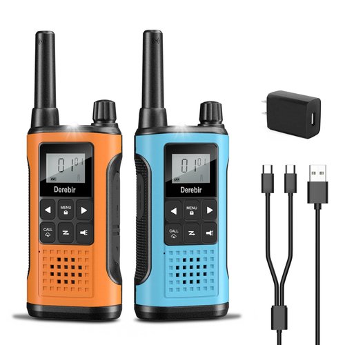 Derebir Walkie Talkies Long Range for Adults-2 Pack Rechargeable Walkie Talkies 22 FRS Channels 2-Way Radios with NOAA Weather Alert,VOX,Flashlight and 1500mAh Li-ion Battery for Family Camping Hiking