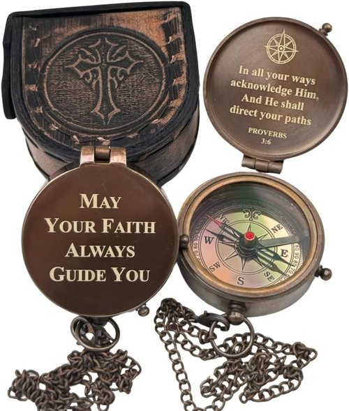 Baptism Gifts for Boys | Handmade Brass Compass with Scripture - Faith Guidance for First Communion & Confirmation