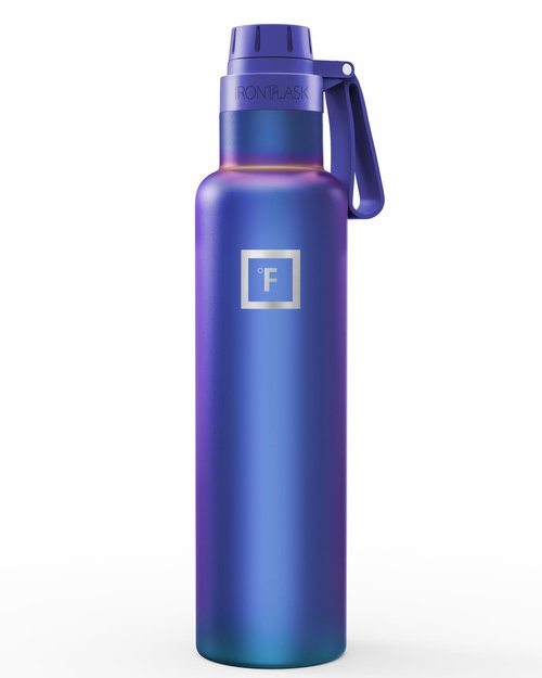 IRON °FLASK Camping & Hiking Hydration Flask with Spout, Narrow Mouth Insulated Stainless Steel Sports Water Bottle - Aurora 24 oz - Spout (1 Lid)