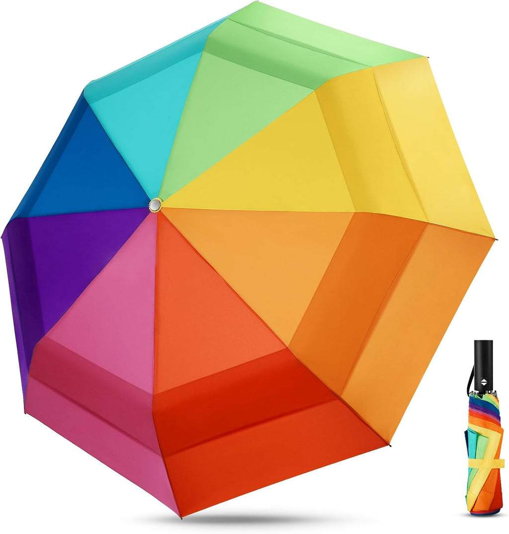 Rainbow Umbrella - Oversized 54-Inch Double Layer Windproof Golf Umbrella | Compact & Automatic Open/Close