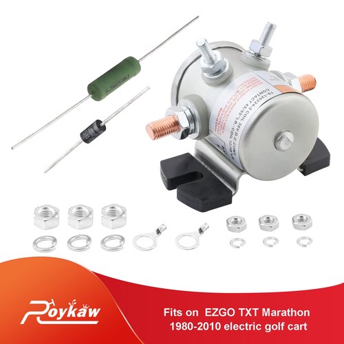 Roykaw #70 Series Solenoid Relay with Resistor & Diode Kit for EZGO 36 Volt Electric Golf Cart, 4 Terminal Continuous Duty, OEM # 27855G01 11761G1 27855G02 31680G1 3016, Upgrade Mount Bracket