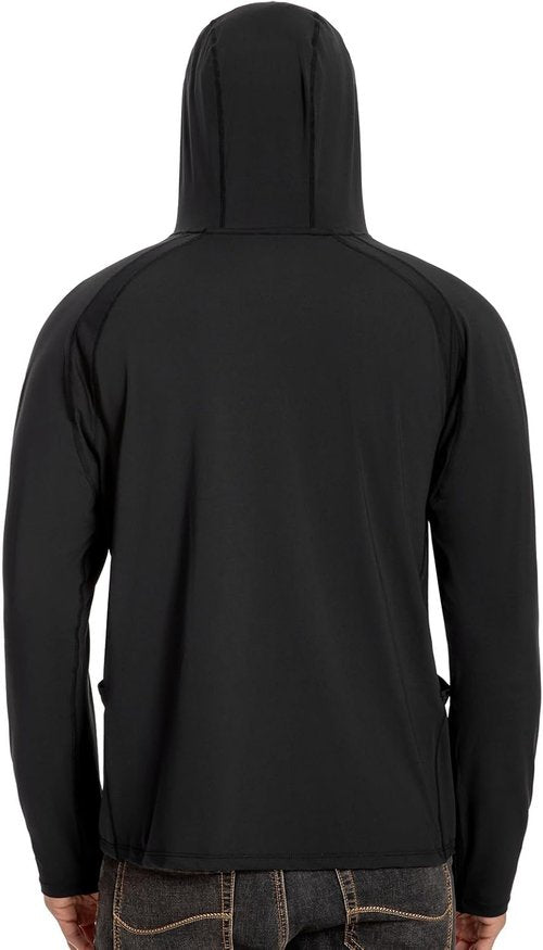Men’s UPF 50+ Hoodie Shirt Long Sleeve Permanent UV Sun Protection Vented Tee Performance for Outdoor Hiking Fishing