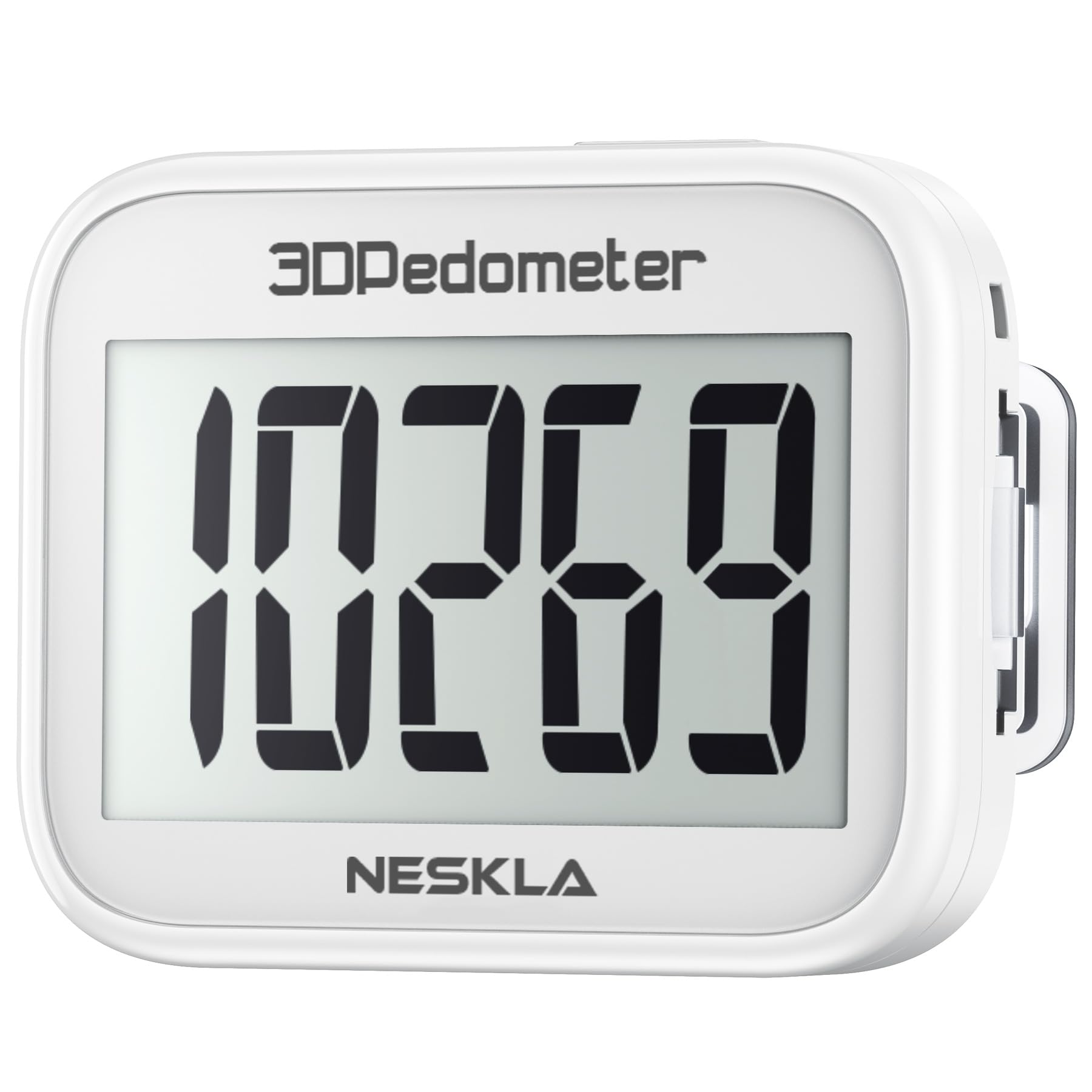 NESKLA 3D Pedometer for Walking, Simple Step Counter with Large Digital Display, Step Tracker with Removable Clip Lanyard, Accurately Track Steps for Men Women Kids Adults Seniors-White