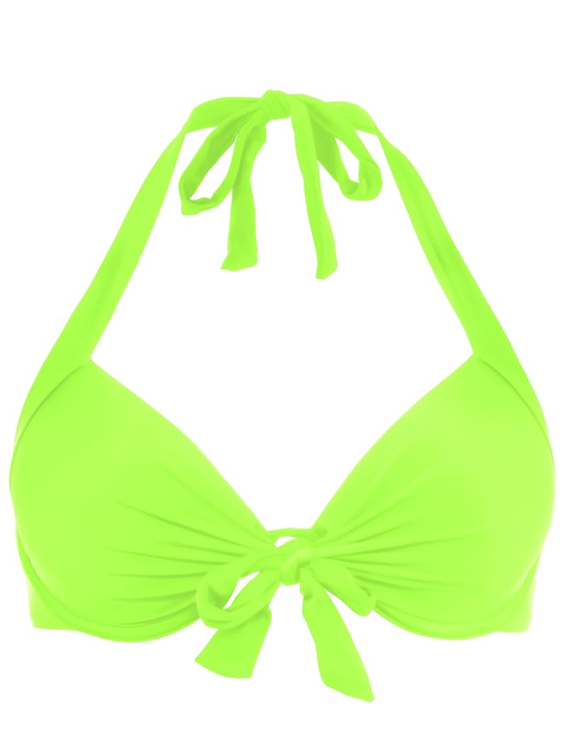 Push-Up Halter Front-Tie Underwire Bikini Top - Neon Green, X-Large