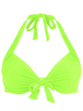 Push-Up Halter Front-Tie Underwire Bikini Top - Neon Green, X-Large