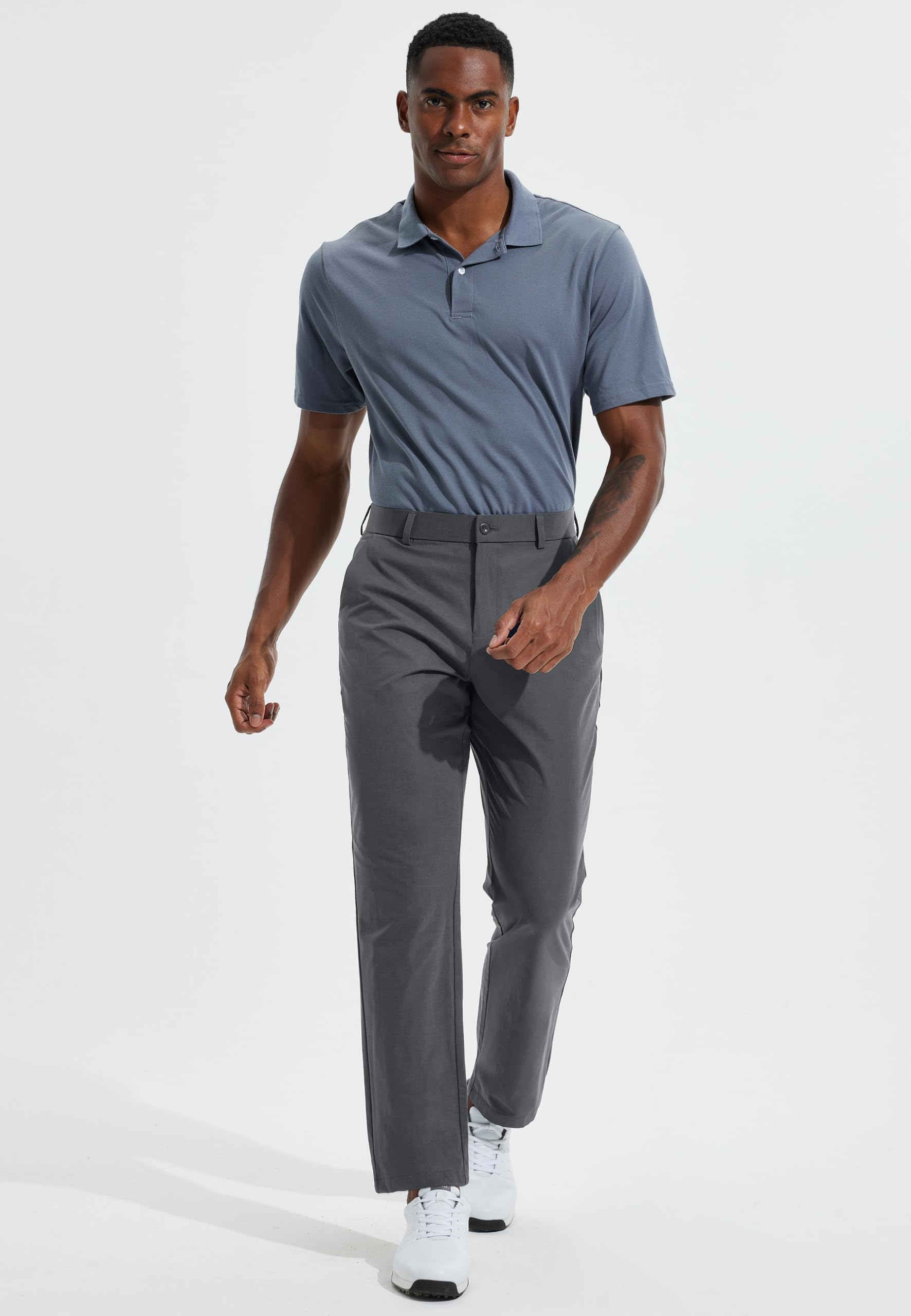 Men's Golf Pants 32" Classic Fit Quick Dry Lightweight Stretch Comfy Dress Work Business Casual Trousers for Men Clothing with Pockets, Deep Grey, 34W x 32L