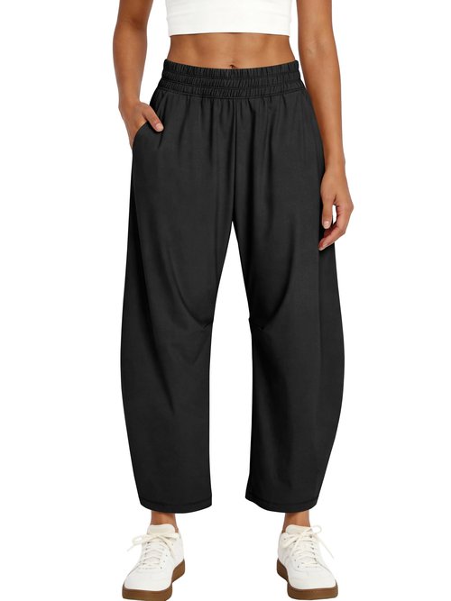 Caracilia Womens Barrel Wide Leg Hiking Pants High Waisted Baggy Summer Quick Dry Athletic Trousers with Pockets 2026 Black Large