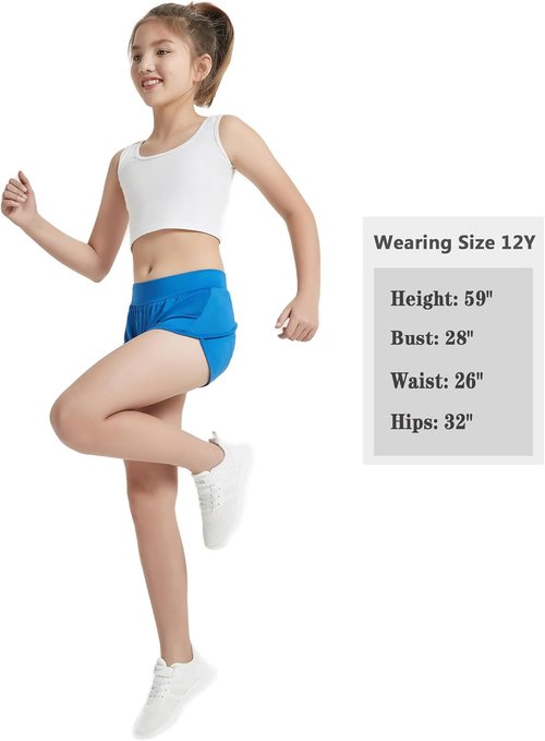 EXARUS Girls Athletic Running Shorts - Low Rise/High Waisted for Teens | Sizes 6-14Y