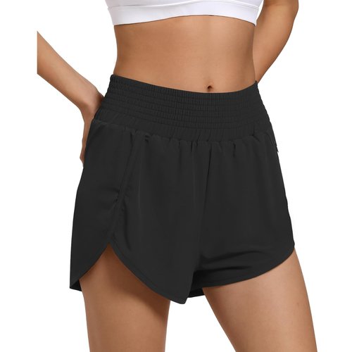 SAFWAK Women's High Waist Athletic Shorts Quick Dry Sporty Workout Running Shorts for Women with Zipper Pocket Black, S
