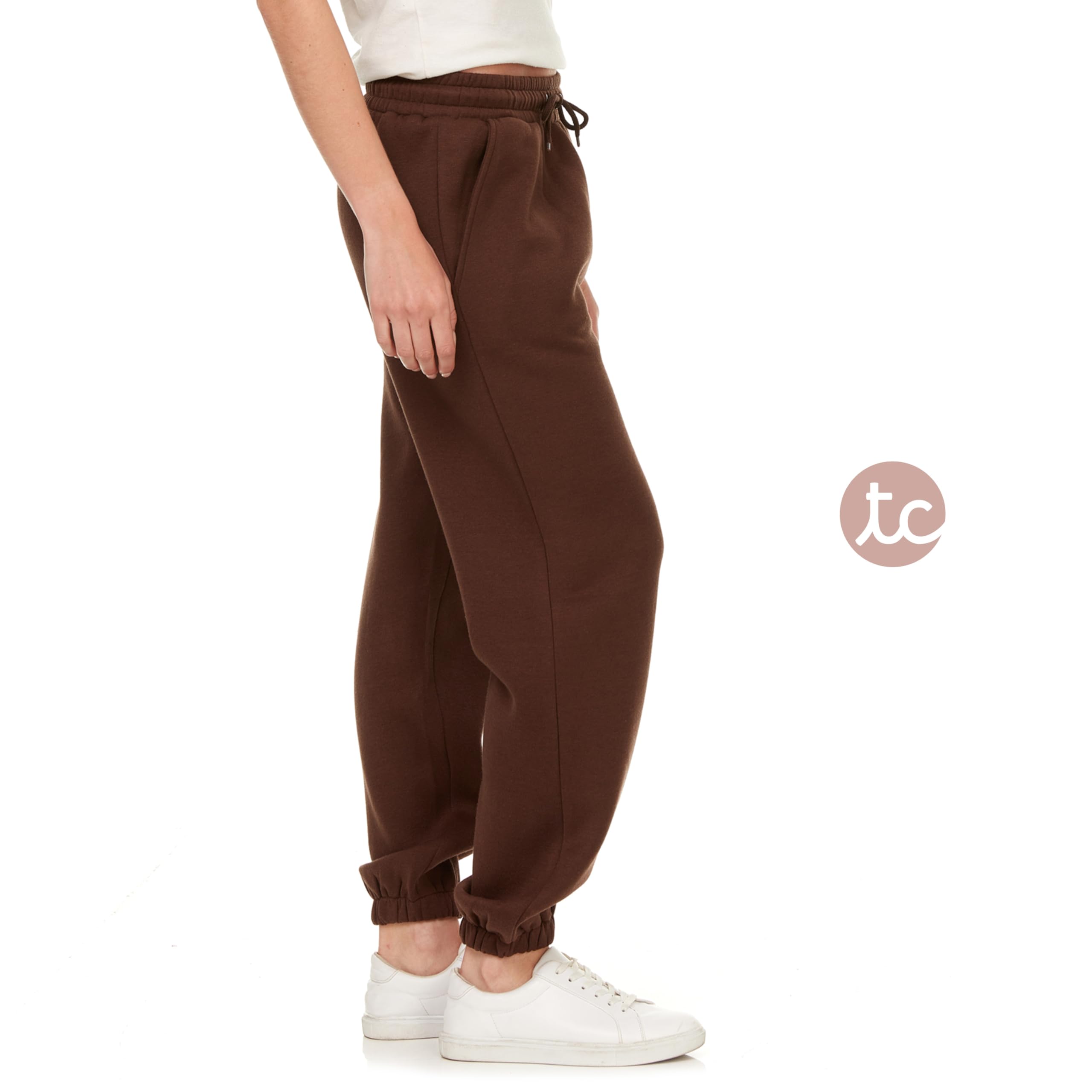 Sweatpants for Women - Closed Cinch Bottom Fleece Lounge Womens Plus Size Joggers Brown