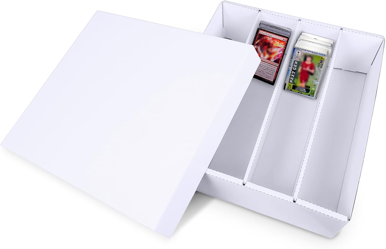 Trading Card Storage Box 3200 Count - Cardboard Organizer for Sports & TCG Cards - White with Dividers