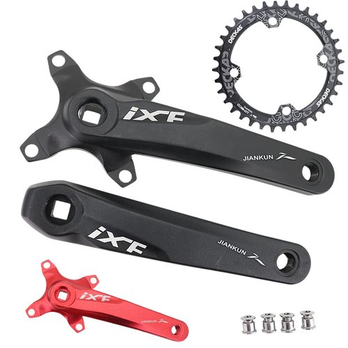 DJC MTB Crankset Square Tapered Hole 104BCD with Chainring 32 34 36 38T 170mm 175mm Bike Crankset Aluminum Black red (170mm Black, 38T)