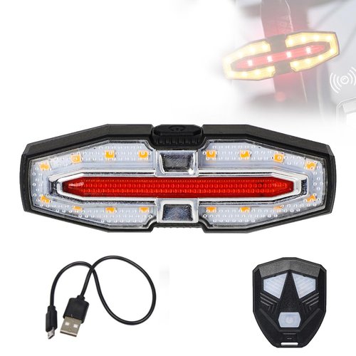 Bike Tail Light with Turn Signals Wireless Remote Control Waterproof Bicycle Rear Light Back USB Rechargeable Ultra Bright Safety Warning Cycling Taillight for Night Riding (Silver)
