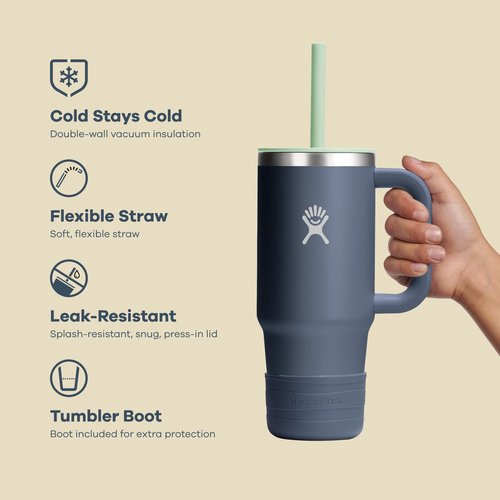 Hydro Flask Kids 24 Oz Travel Tumbler with Handle, Lid and Straw for School - Insulated Stainless Steel in Coconut Cream