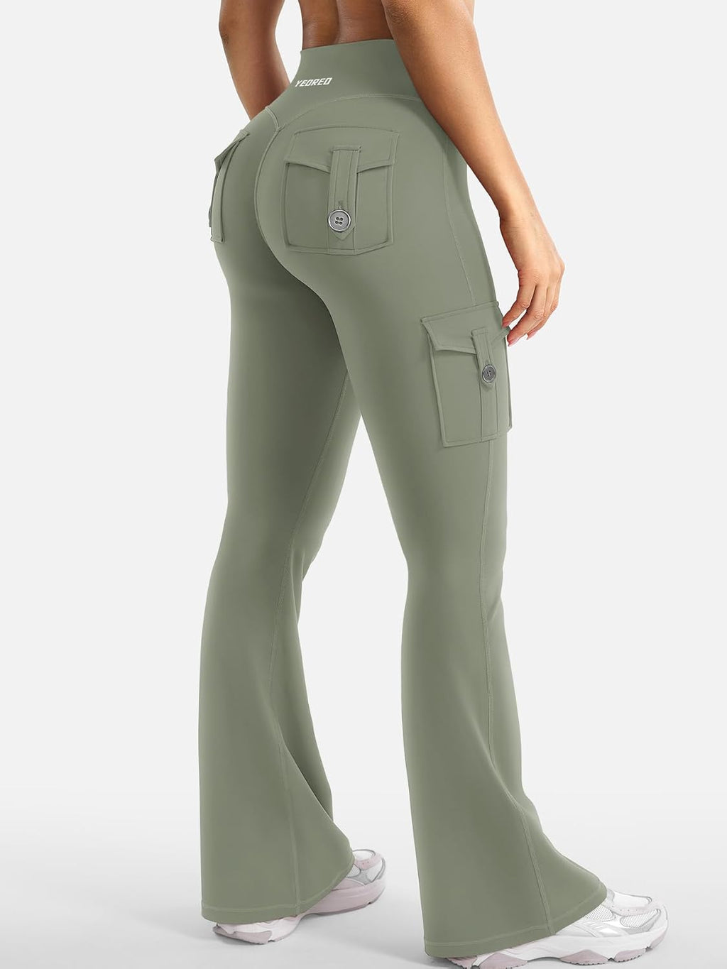 YEOREO CoreFlex Women's High-Waisted Flare Leggings - Hidden Pockets & No Front Seam | Cargo Gym Yoga