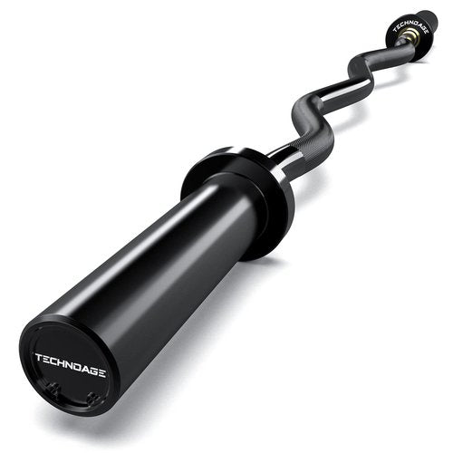 TECHNOAGE Olympic EZ Curl Bar, 47" EZ Barbell for Biceps & Triceps Workout, 20LB Solid Steel Curl Bar with Smooth Bearing Sleeves for 2-Inch Weight Plates,500LB Capacity Weight Lifting Bar for Home Gym Strength Training, Black