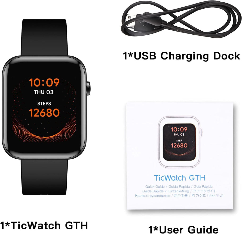 Ticwatch GTH Smartwatch - 24-Hour Skin Temperature & Heart Rate Monitoring | 5ATM Water Resistant, 10-Day Battery Life