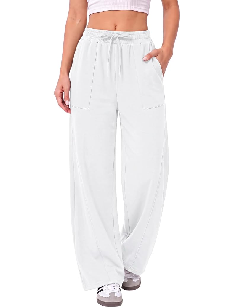 LOMON White Wide Leg Fleece Sweatpants for Women, Small
