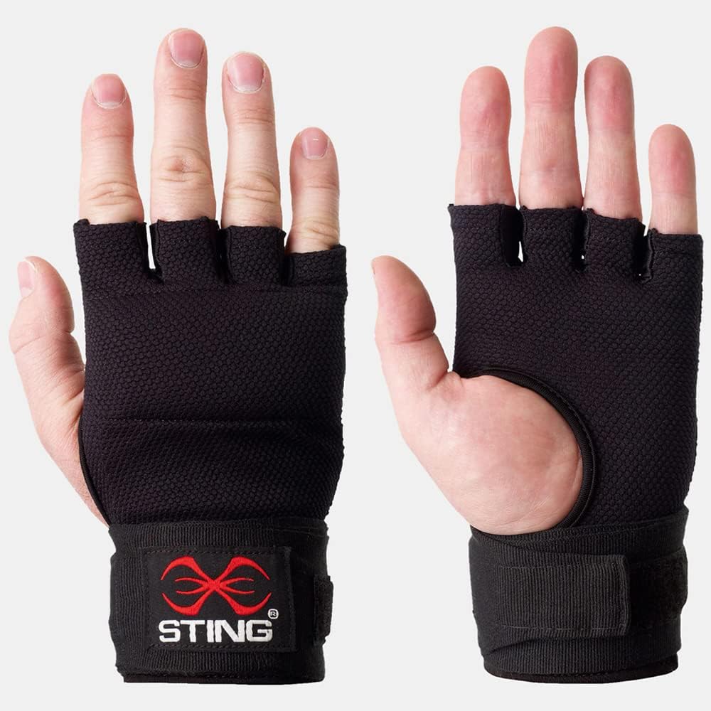 STING Boxing Hand Wrap Gloves - Elasticized Quick Fit for MMA Training | Black, Large