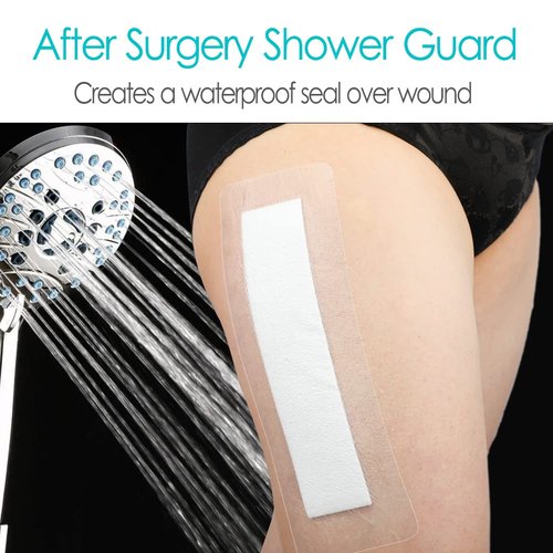 Long Waterproof Bandage Knee Replacement Surgery | 4x12 Inch Shower Protector Island Dressing Pad Bordered Gauze | Hip Surgery Recovery Large Wounds Incision Cover with Adhesive Border (Pack of 14)