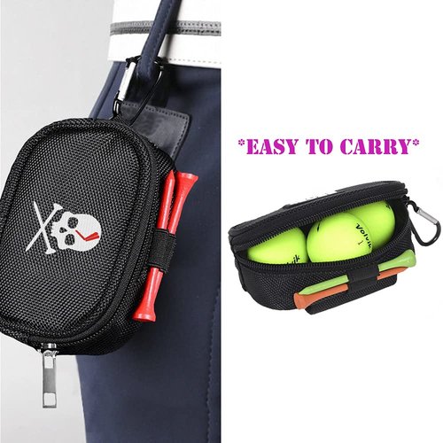 Mimeile Skull Golf Ball Pouch Tee Organizer Bag Accessory Holder Waist Belt Polyester Key Storage Marker Component Pocket Zipper Hook Durable Sports Small Black Gift for Dad Men Women