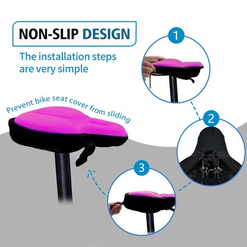 Bicycle Seat Cushion, HUIOK Wide Gel Exercise Bike Seat Cushion for Women Men Comfort,Fits Spin,Stationary and Cruiser Bikes,Indoor Outdoor Cycling,Water Dust Resistant Cover Included