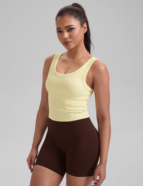 HeyNuts Ribbed Longline Sports Bra - U Back Yoga Crop Tank Top for Women | Padded A-D Cups