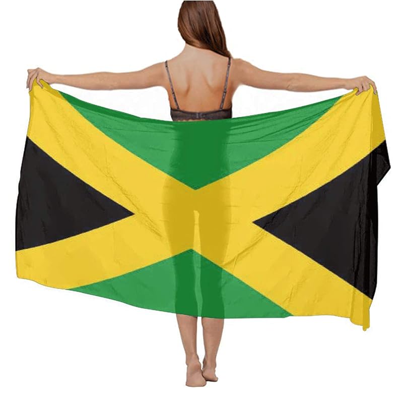 Jamaican Flag Beach Cover Up Sarong Wrap – Lightweight Silk-Chiffon Shawl
