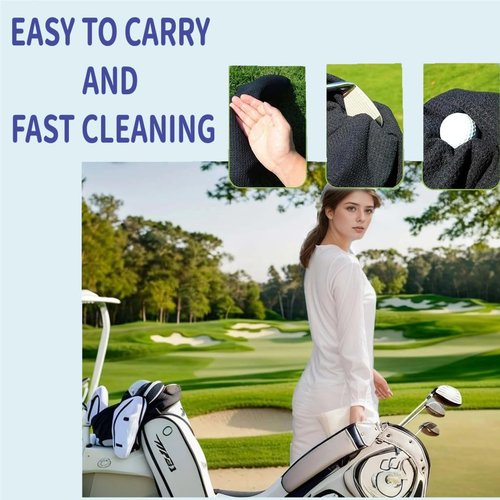 TinyCharms Magnetic Golf Towel, 16"x16" Black Microfiber, Strong Magnet & 3 Grommet Design, Carabiner Hook, Super Absorbent & Easy Clean, Golf Bag Accessory (Black, (16"*16") x2)
