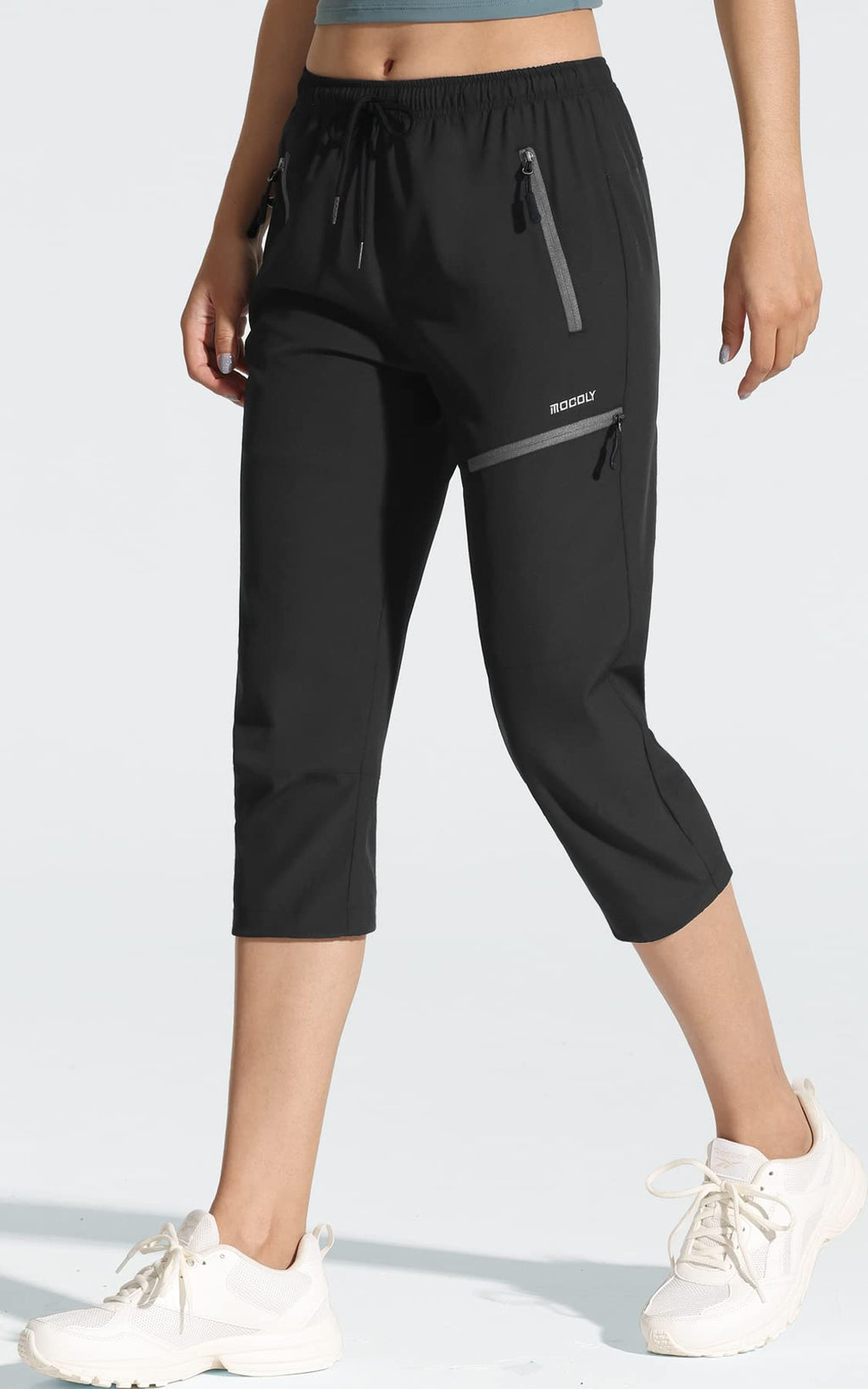 MOCOLY Women's Hiking Capris Pants Outdoor Lightweight Quick Dry Water Resistant UPF 50 Cargo Pants with Zipper Pockets 2 Pack