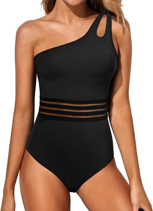 Holipick One Shoulder One-Piece Swimsuit - Tummy Control & Modest Full Coverage Swimwear for Women