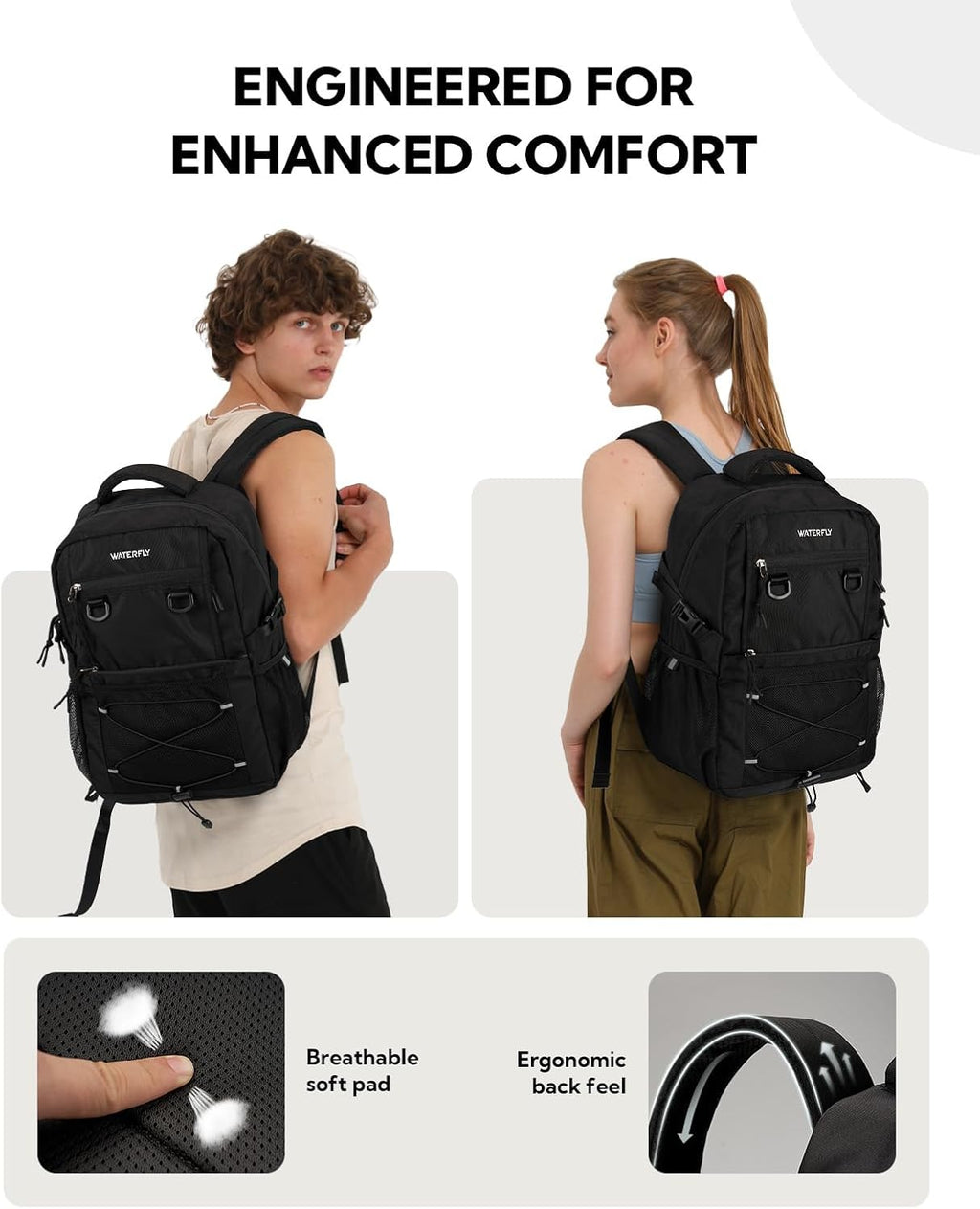 WATERFLY Lightweight 22L Travel Hiking Backpack - Versatile Casual Daypack for Outdoor Adventures