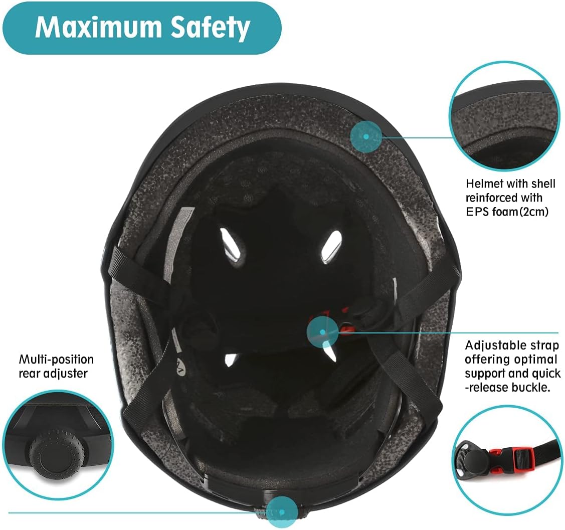 Skiennix Skateboard Helmet Set - Adjustable Protective Gear with Knee, Elbow Pads & Wrist Guards | Ideal for Teens & Adults