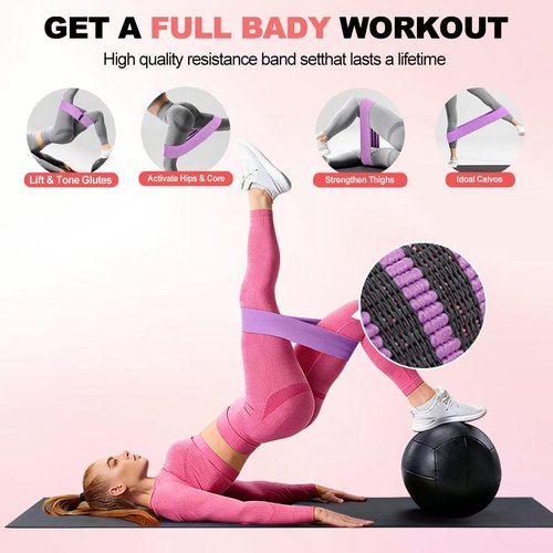 ABAPIC 2-in-1 Fabric Resistance Bands Set & 12-Loop Numbered Elastic Stretching Strap - Non-Slip Booty Bands for Glute Workout, Stretchy Yoga Belt for Physical Therapy & Rehab