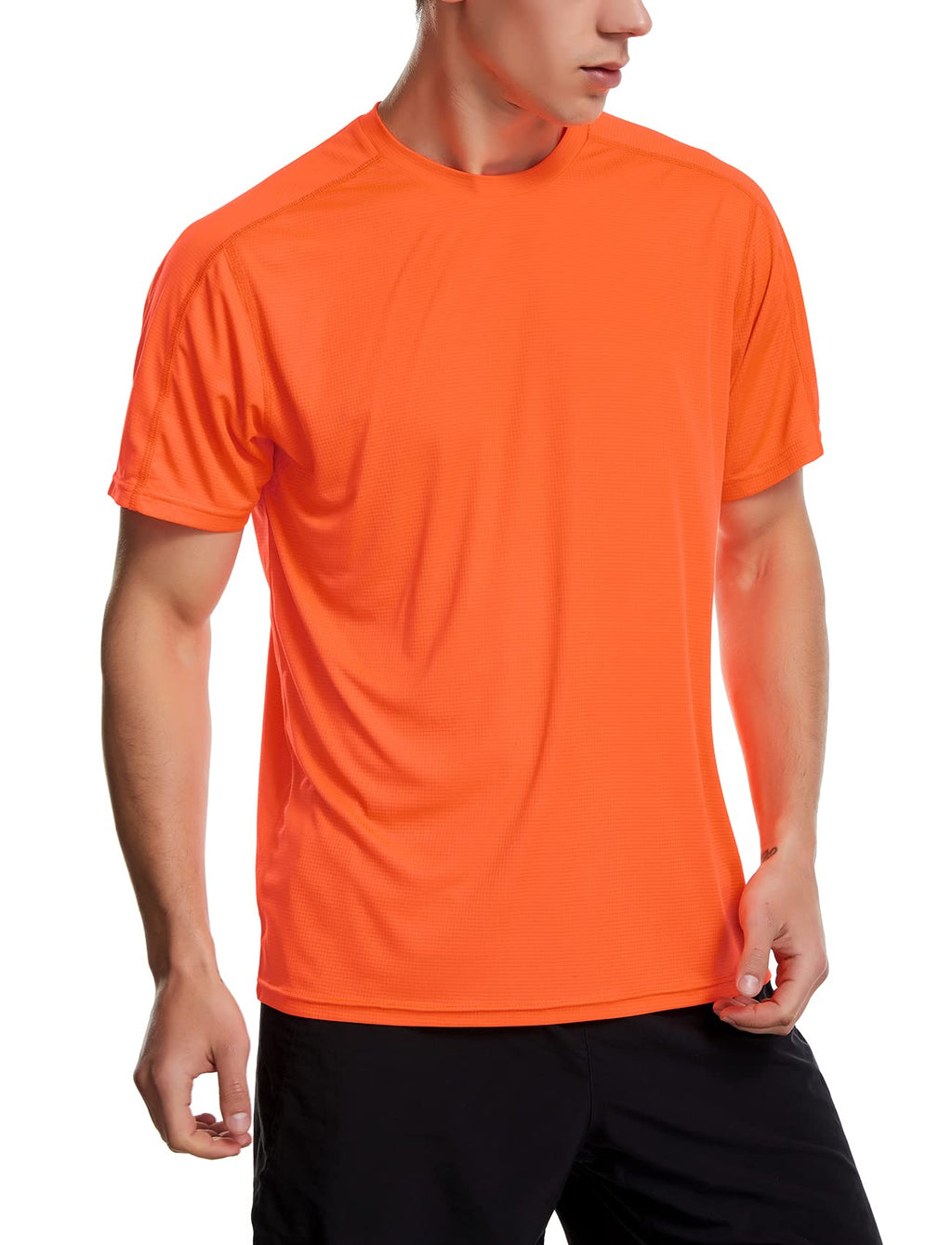 Men's Short Sleeve Running Shirts UPF 50+ Sun Protection SPF Quick Dry Athletic Workout T-Shirts(S,Neon Orange)