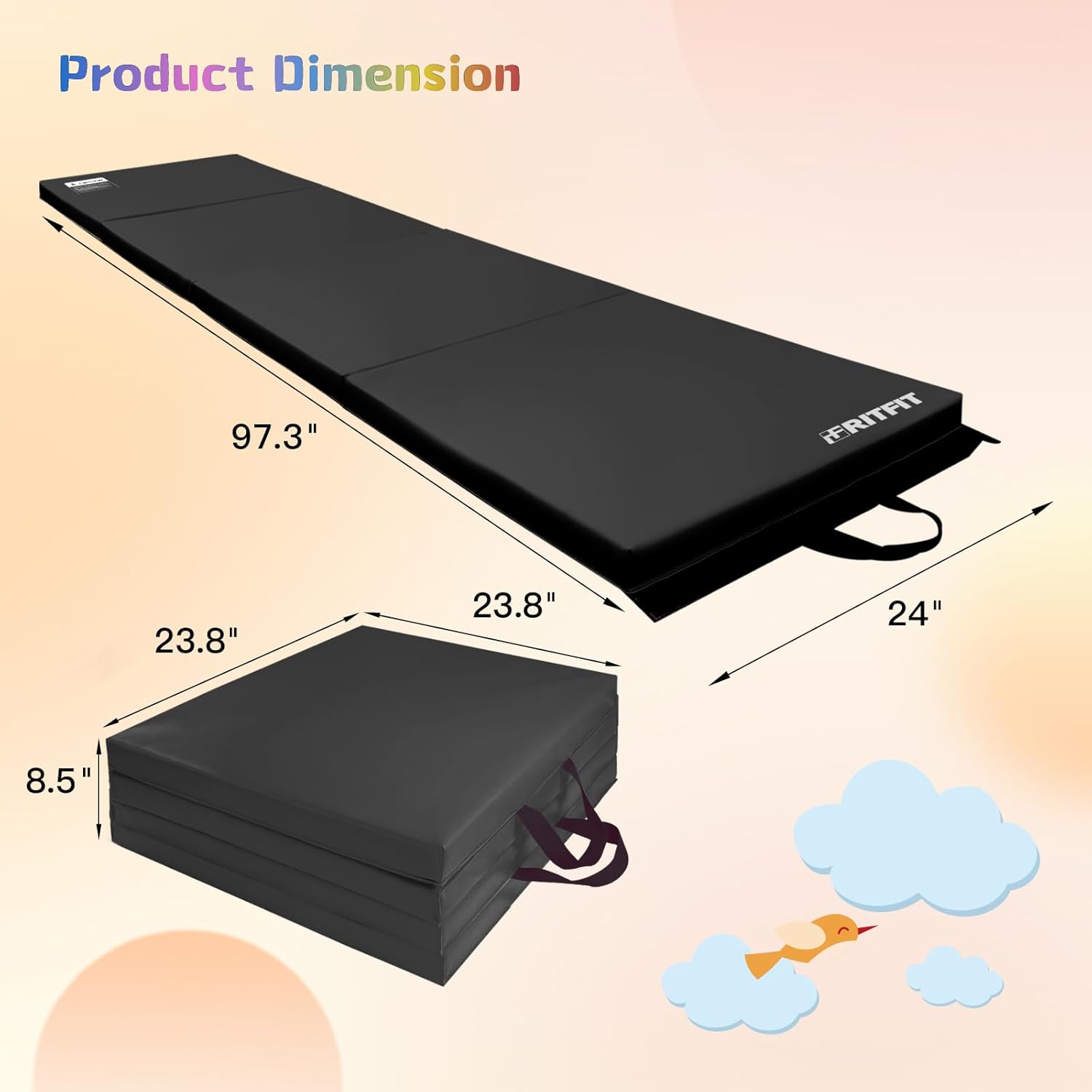 RitFit Folding Exercise Mat - 2 Inch Thick Gymnastics Mat with Carrying Handles | Sizes: 3’x6’, 4’x8’, 4’x10’, 2'x8' for Yoga, MMA, and Home Gym