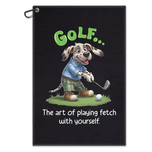 DYJYBMY Golf The Art of Playing Fetch with Yourself Funny Printed Golf Towel for Golf Bags with Clip, Cute Golfing Dog Towel, Golf Towel Gifts for Dog Lovers Golf Lover Golfer Golf Club Men Women