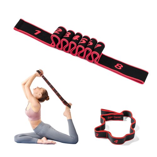 Fitness Resistance Band for Stretching and Yoga, 8-Section Elastic Training Bands, Number Stretch Resistance Band with Clear Markings, Adjustable Bands for Full Body Stretching Shaping(Red)