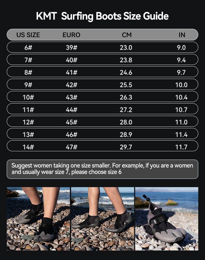 KMT Adult Water Sports Diving Boots - Split Toe, Grey, Size 11
