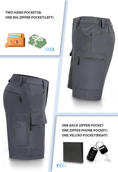 Hiauspor Men's Quick-Dry Hiking Cargo Shorts - Lightweight Waterproof Tactical Design | 9"/10" with 6 Pockets
