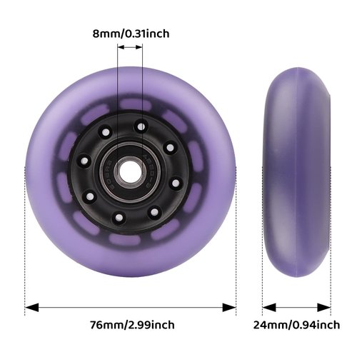 Gladeer 76x24mm PU Replacement Wheels 90A Caster Board Wheels for Razor Ripstik RipRider 360 FlashRider PowerRider Ripsurf Waveboard (Light Purple)