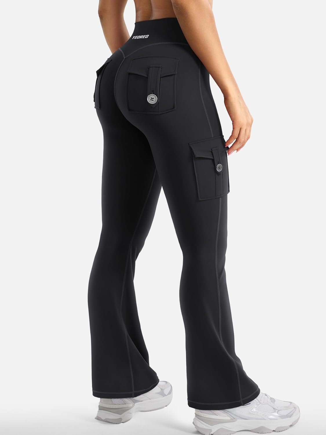 YEOREO CoreFlex Women's High-Waisted Flare Leggings - Hidden Pockets & No Front Seam | Gym & Yoga Essentials
