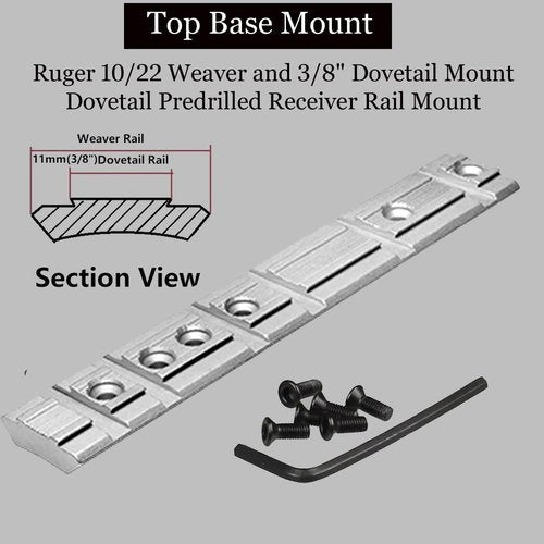 GOTICAL 10/22 Weaver and 3/8" Dovetail Mount Dovetail Predrilled Receiver Rail Mount Adapter (Silver)