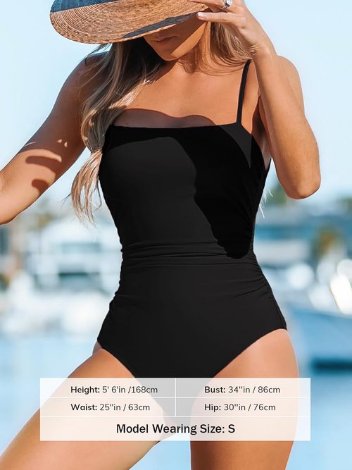 CUPSHE One-Piece Swimsuit - Square Neck Cutout Back with Tummy Control & Adjustable Straps