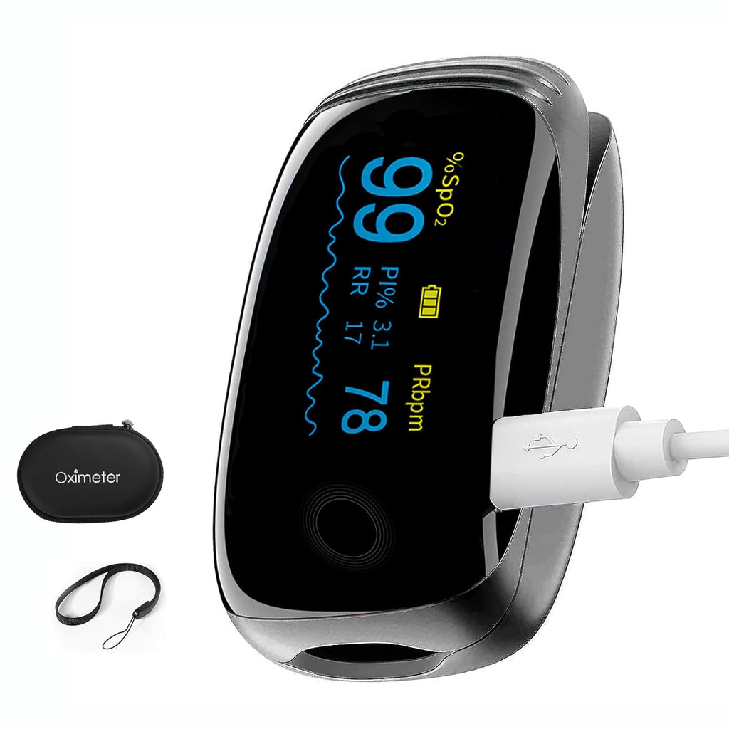 Skiennix Rechargeable Pulse Oximeter - Accurate SpO2 & Pulse Rate Monitor | OLED Display, Black